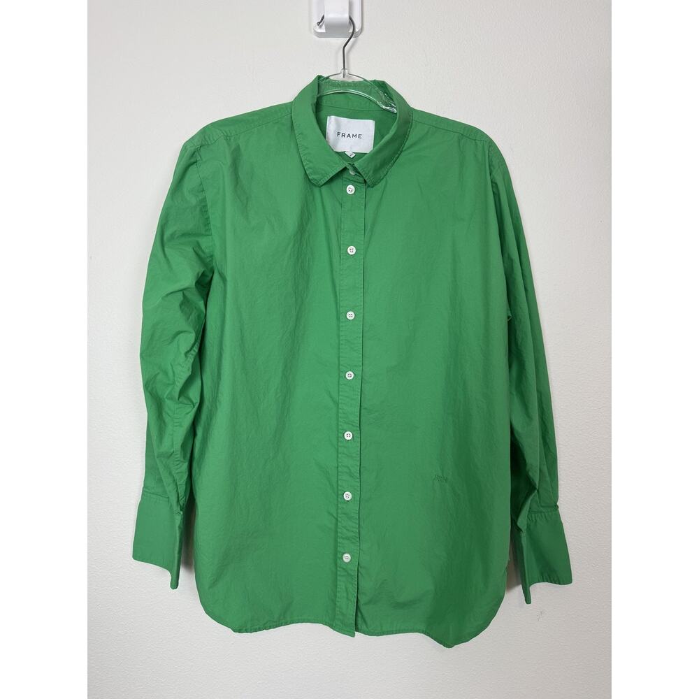 FRAME Grass Green The Oversized Shirt Womens Medium Button Front Organic Cotton